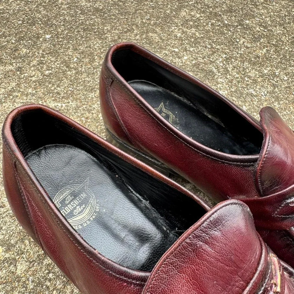 Vintage 80s Florsheim Imperial Burgundy Leather Horsebit Loafers Mens Size 8.5 D